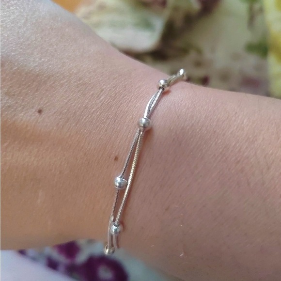 New Sterling Silver Double Strand Chain Bracelet - Picture 7 of 8